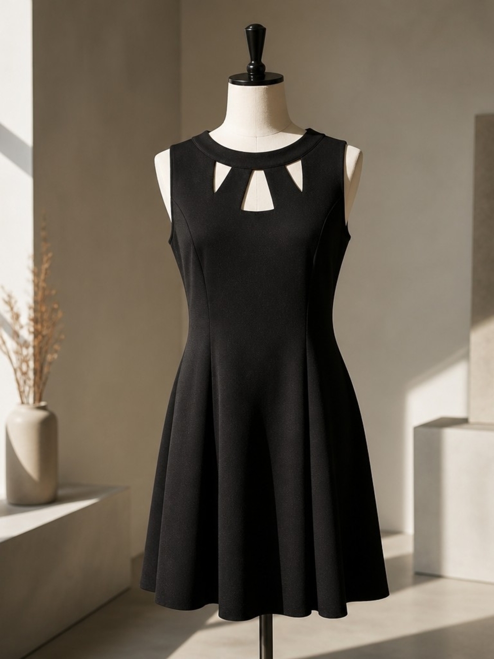 Alyx Black Sleeveless Cutout A-Line Mini Dress
